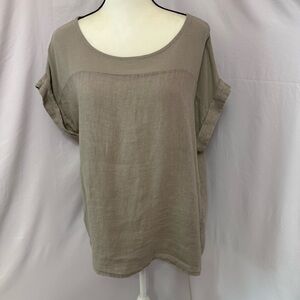 2/$30 Bellambra Italian Linen Taupe Short Sleeve Scoop Neck Top Size Large #1921